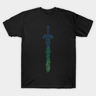 Zonai Gradient Sword Geoglyph Black Background (Totk) T-Shirt